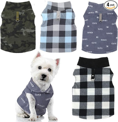 4 Pieces Winter Fabric Dog Sweater with Leash Ring Soft Fleece Vest Dog Clothes Plaid Camouflage Warm Puppy Jacket Pullover Clothes for Small Cat Puppy Chihuahua(M)