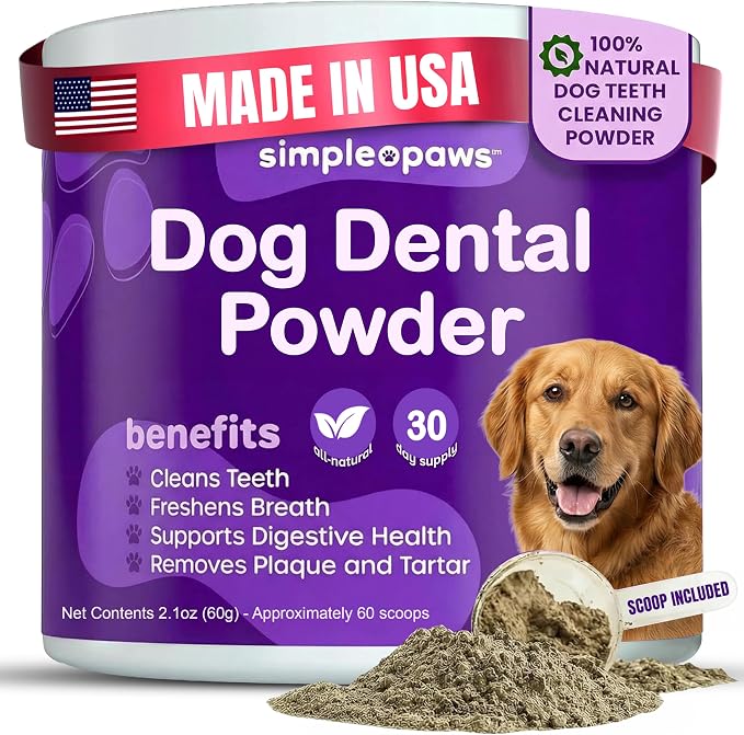 Dog Dental Powder for Teeth Cleaning - Dental Powder for Dogs Teeth – Prevent Dog Bad Breath with Probiotics for Fresh Breath & Oral Health – Chicken Flavored, 60 Scoop Supply