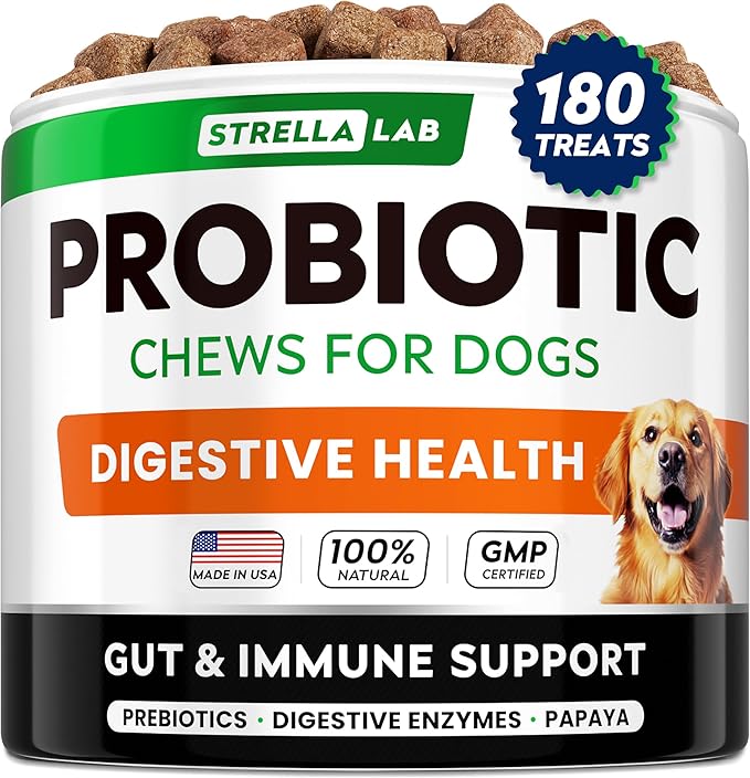 Dog Probiotics Chews for Digestive Health & Gut Support with Yeast and Enzymes - Anti Gas, Diarrhea and Upset Stomach Immune Supplement - Digestion Treats with Fiber (180Ct, Bacon)