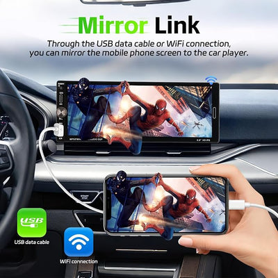 Single Din Radio Car Stereo with Wireless Carplay & Android Auto, 6.9" IPS Touchscreen Car Stereo with Bluetooth 1080P Backup Camera Mirror Link Navigation AM/FM Type-C Fast Charging USB EQ SWC Mic
