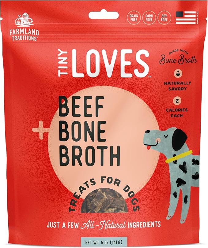 Tiny Loves Jerky Trainer Treats for Dogs w/Bone Broth (Beef, 5 oz.)