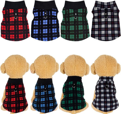 Rbenxia 4 Pieces Buffalo Plaid Dog Sweaters with Leash Ring Soft Fleece Vest Dog Pullover Warm Jacket Pet Dog Clothes Winter Dogs Outfits for Small Puppy Cat Pets (X-Large)