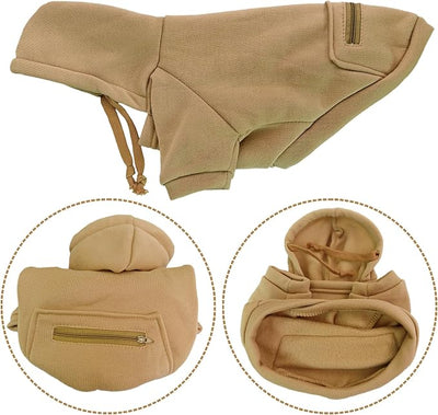 Jecikelon Dog Hoodies for Small Dogs with Zipper Pocket, Soft Fleece Puppy Clothes with Rope Hat, Warm Winter Outfits Cold Weather Coats, Cute Sweatshirt Chihuahua Costume (Khaki, Small)