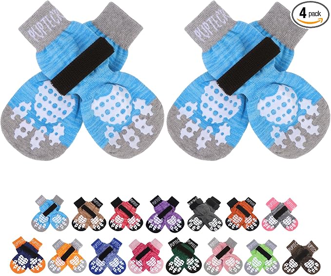 Anti-Slip Dog Socks with Double Sides Grips for Small Medium Large Dogs Hardwood Floors Prevents Licking, Dog Shoes for Hot Pavement Traction Control Paw Protector for Senior Dogs Blue L