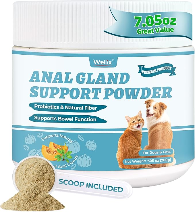7.05 oz Cat & Dog Anal Gland Treatment Powder with Psyllium Husk, Natural Pumpkin Cranberry Formula Dog Analgland Treatment, for Cat & Dog Gas Relief, Digestive Support - Chicken Flavor