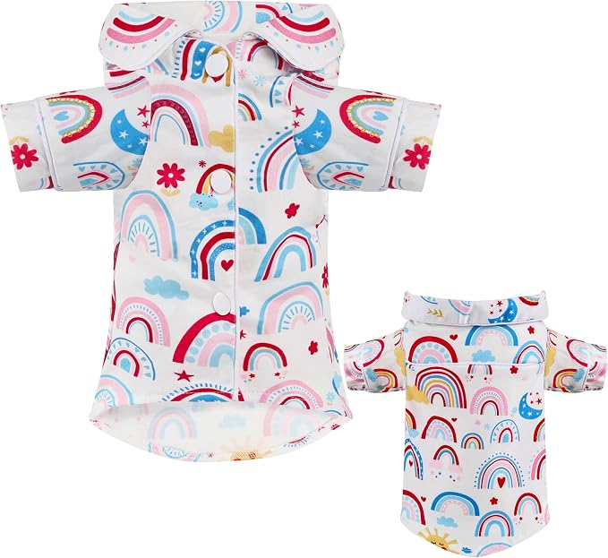 Dog Shirts for Small Dogs Puppy Pajamas Cute Pet Clothes Soft Button Down T Shirt Summer Outfit (Boho Rainbow, L)