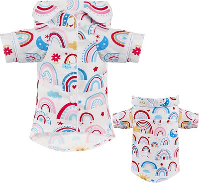 Dog Shirts for Small Dogs Puppy Pajamas Cute Pet Clothes Soft Button Down T Shirt Summer Outfit (Boho Rainbow, M)