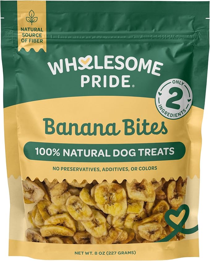 Banana Bites Dog Treats – 2-Ingredient Banana Chips for Dogs, Grain-Free, Banana & Coconut Oil, 8 oz
