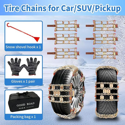 Tire Chains for Car SUV Pickup Trucks, Adjustable Portable Emergency Tire Chains, Snow Chains for Tire Width（225-285mm), 6Pcs