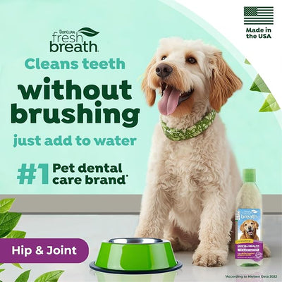 TropiClean Fresh Breath Water Additive for Dogs with Glucosamine, Hip and Joint Support for Dogs, Breath Freshener & Teeth Cleaning Solution, 16oz.
