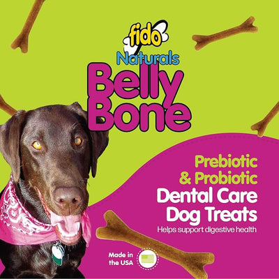 Fido Belly Bones for Dogs, Large - 4 Count - Yogurt-Flavor Dental Treats for Large Dogs - Plaque & Tartar Control for Fresh Breath - Digestive Support - Made in USA