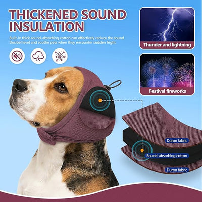 JOHNBOLIN Dog Ear Muffs - No Shake Ear Wrap & Quiet Calming Hoodie, Adjustable Head Snood Cover for Dogs, Noise & Anxiety Relief, Hematoma Protection for Grooming, Drying, Fireworks (Dark Red, M)