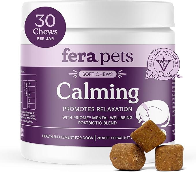 Dog Calming Chews - Helps Manage Everyday Stress & Separation - Promotes Relaxation - Ashwagandha & Priome® Mental Wellbeing Postbiotic Blend - 30 Soft Chews