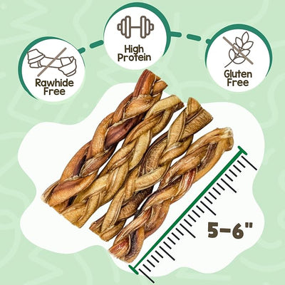 Nature Gnaws Braided Bully Sticks for Dogs 5-6" (10 Count) - Long Lasting for Small and Medium Dogs - Natural Beef Dog Chew Bones - Rawhide Free