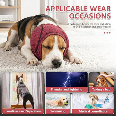 IECOii Anxiety Relief Dog Ear Cover, Snug No Shaking Calming Head Warp for Hematoma, Soft Dog Hearing Protection for Thunderstorm, Firework, Blow Drying, Quiet Dogs Ear Plugs for Noise Cancelling, XL