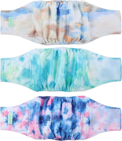 wegreeco Washable Male Dog Belly Band (Stylish Pattern)- Pack of 3 - Washable Male Dog Belly Wrap, Dog Diapers Male (Tie-dye, Sky, Small)