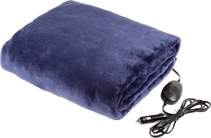 Electric Car Blanket - Outdoor Heated 12V Travel Throw with 3 Settings and Auto Shut-Off - for Road Trips, Tailgating, and Camping by Stalwart (Blue)