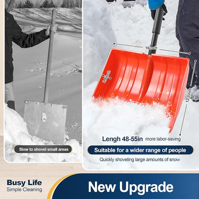 Yocada Snow Shovel for Driveway Home Garage Snow Removal | Aluminum Strip with D-Grip Handle 55 inch Long Large Capacity Shovel for Garden Car Camping Outdoor Orange