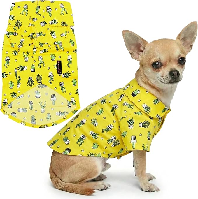 Cactus Dog Shirt - Cotton Clothes for Small Dogs - Stylish Tropical Yellow Dog Outfit - Lightweight and Soft Puppy Clothes - Trendy Tshirts for Dogs - Comfortable Summer Camp Pet Apparel