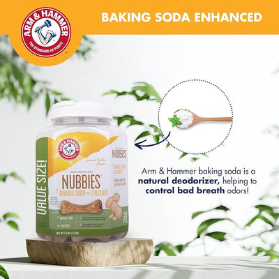 Arm & Hammer for Pets Nubbies Dental Treats Value Size Baking Soda Calcium Helps Scrub Plaque Tartar Peanut Butter Flavor Daily Oral Care 139 Count 52.8 OZ Value Bucket Dogs and Puppies Daily