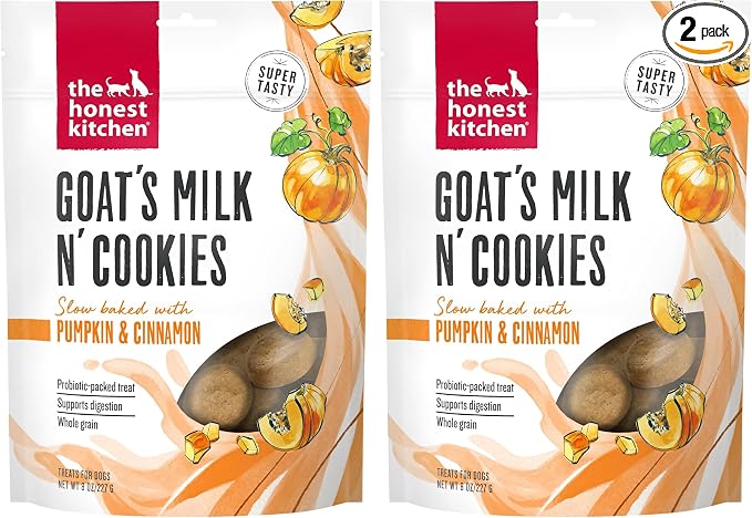 Human Grade Goat's Milk N' Cookies: Slow Baked with Pumpkin,8 oz Bag,(Pack of 2)