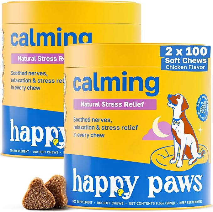 Calming Chews for Dogs, Relaxation & Anxiety Support for All Breeds & Ages, Dog Sleep Aid with L Theanine & Chamomile, Vegan Peanut Butter Flavor, Organic, Non GMO, 200 Soft Chews