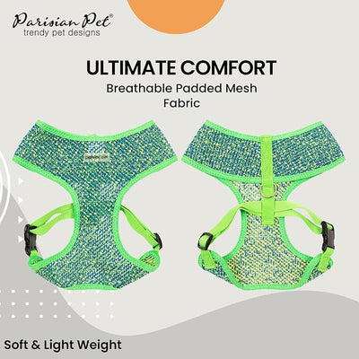 Parisian Pet Dog Harness - Breathable Mesh Green Blue No Pull Puppy Harness with Leash Ring - Adjustable Harnesses for Dogs - Soft Padded Step-in Pet Vest - Lightweight Dog Vests for Small Sized Dogs
