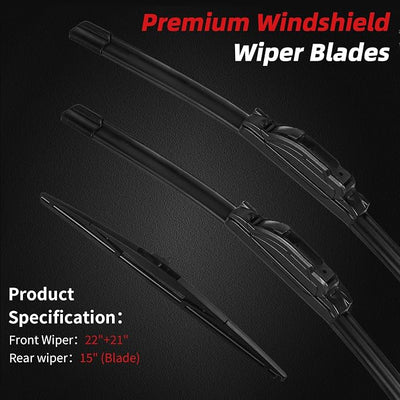OTUAYAUTO Windshield Wiper Blades Replacement for Honda Pilot 2009-2015 All-Extreme Weather Performance Quiet No Trace Front and Rear Wipers U/J Hook 22"+21"+15" (Pack of 3)