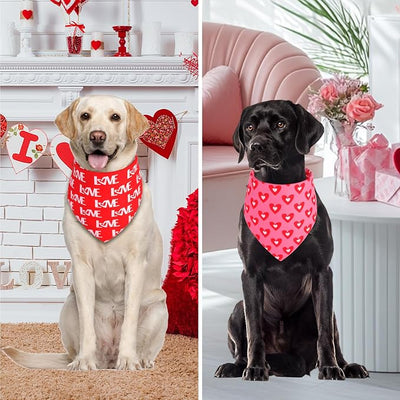 Valentine's Dog Bandanas Small 2PCS, Triangle Reversible Sweetheart Scarf for Boy and Girl, Love Bibs Accessories for Small XS Dogs Cats