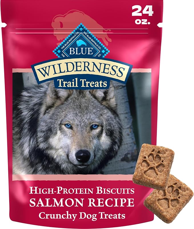 Blue Buffalo Wilderness Trail Treats Salmon Crunchy Dog Biscuits, Grain-Free & High-Protein, Bite-Sized Training Treats Made with Real Salmon & Natural Ingredients, 24-oz Bag