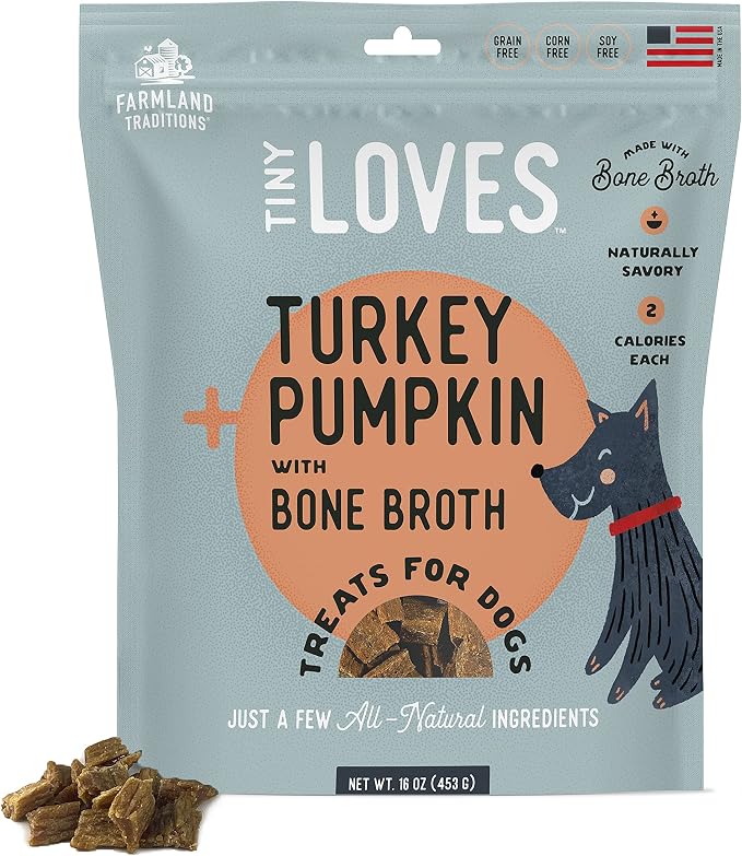 Tiny Loves Jerky Trainer Treats for Dogs w/Bone Broth (Turkey & Pumpkin, 16 oz.)