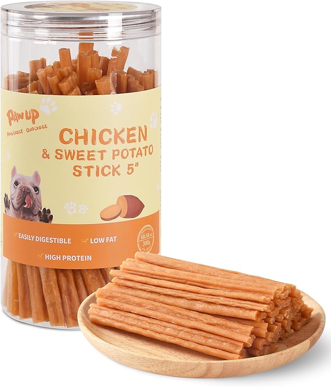 PAWUP Chicken Jerky Dog Treats with Sweet Potato, High Protein Dog Sticks, Grain-Free & Rawhide-Free Dog Chews, Easy to Digest, 10.58 oz