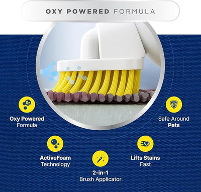 Carbona Oxy-Powered Pet Stain & Odor Remover, 2-in-1 Foaming Carpet Cleaner with Built-In Brush, Targets Urine, Vomit, Mud Messes from Dogs, Cats, 13.5 Oz (Pack of 3)