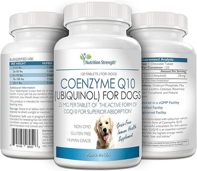 Coenzyme Q10 for Dogs Grain-Free Supplement, Ubiquinol - The Electron-Rich Form of CoQ10, Promotes Heart Health, Cognitive and Energy Support for Dogs, 120 Chewable Tablets