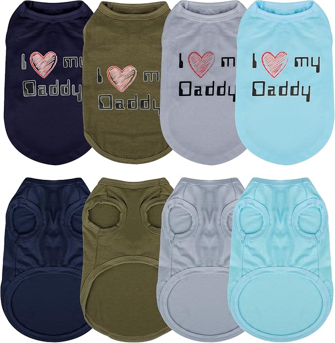 Expressive Pet Vest: 4PCS Sleeveless Dog Shirt with 'I Love My Daddy' Slogan, Ideal for Chihuahuas, Poodles, Yorkies, and More - Adorable Design, Ultimate Comfort, Easy Maintenance! Medium