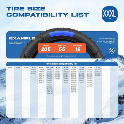 Snow Socks for Tires, Winter Traction Alternative to Snow Chains, Emergency Anti-Slip Tire Covers for Cars/SUVs/Trucks, Reusable, Certified Snow Traction Device for Ice & Snow Driving.(Black -XXXL)