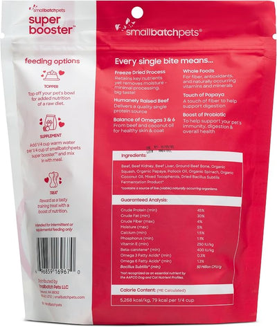 smallbatch Freeze Dried Dog Treats, Superfood Food Topper Beef Bites for Dogs & Cats, Probiotics, Organic Ingredients, High Protein, Grain Free Healthy Treat Food Topper, Made in the USA, 7 oz Bag