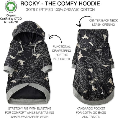 Pet Passion Rocky – The Original Lightweight Hooded Tee 100% Organic Cotton Dog Hoodie Pet Coat Sweater for All Sized Dogs, Batty Black, XX-Small (4-7 lbs)
