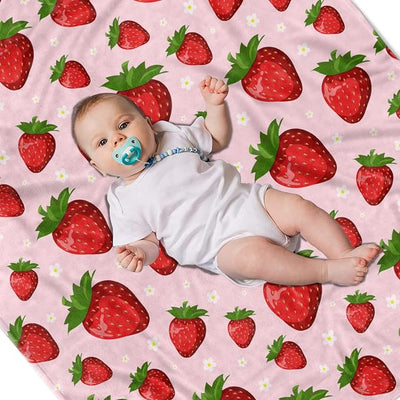 Strawberry Throw Blanket for Women Kids, Strawberry Gifts for Girls Women Teens Mom Birthday, Soft Warm Cozy Fruit Pattern Fleece Blanket for Travel, Cute Pink Home Room Decor for Couch, Bed 50“x60”