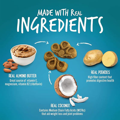 Fruitables Biggies Soft & Chewy Dog Treats Variety Pack, 16 oz Bags Pack of 4 | Peanut Butter Banana and Almond Butter Coconut Dog Treats | Soft Natural Reward Snacks Made with Real Ingredients