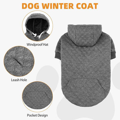 KOOLTAIL Dog Hoodie for Large Dogs, Ultra-Warm & Soft Winter Fall Fleece Large Dog Sweater Hooded Sweatshirt Clothes, Lightweight Pullover Coat for Boy Girl Labrador Great Dane Pitbull, Gray L