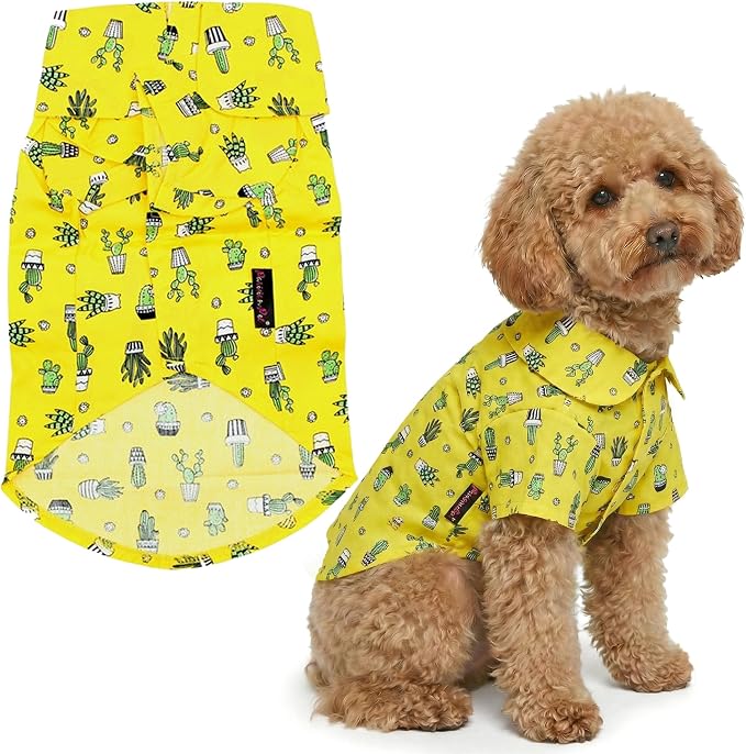 Cactus Dog Shirt - Cotton Clothes for Large Dogs - Stylish Tropical Yellow Dog Outfit - Lightweight and Soft Puppy Clothes - Trendy Tshirts for Dogs - Comfortable Summer Camp Pet Apparel