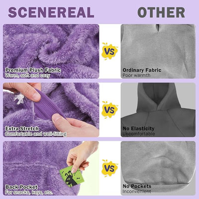SCENEREAL Fleece Dog Sweaters Hoodie for Small Medium Large Dogs Girls Boys, Plush Fuzzy Dog Clothes Hoodies with Leash Hole, Winter/Fall Puppy Cold Weather Coat, Sherpa Hooded Sweatshirt, Purple L
