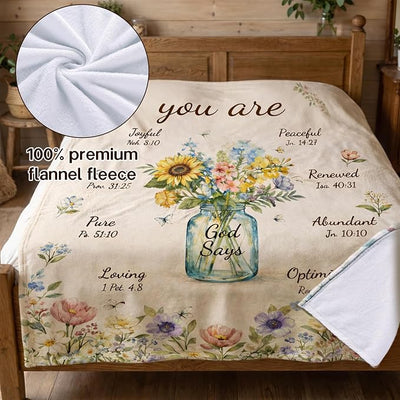 Christian Gifts for Women,Birthday Gifts for Mum,Inspirational Religious Blanket Gift with Flowers Vase, Soft Flannel Throw Blanket for Bed Couch Sofa, Spiritual Gift for Sister, Friends Family 50x60”