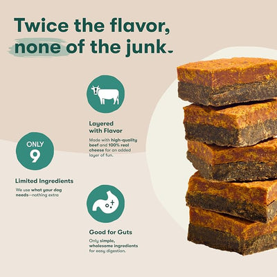 Jinx Beef & Cheese Layers Jerky Dog Treats - Crunchy, All Natural Dog Jerky Treats with Grass-Fed Beef & Cheese - Pet Products for All Dogs (Puppies, Adults & Seniors) - 15oz (Pack of 2)