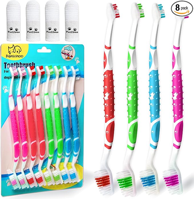 Dog Toothbrush pet Toothbrushes Finger Toothbrush Small to Large Dogs with Soft Bristles Non Slip Dual Head (8 pcs Dual Head + 4 pcs Finger Tooth Brush)