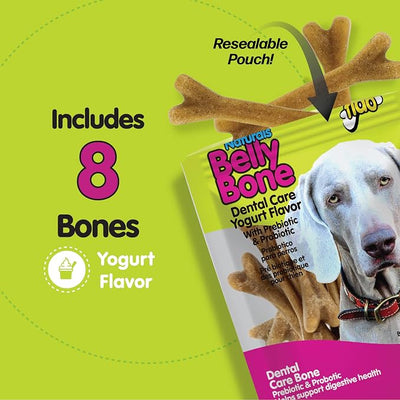 Fido Belly Bones for Dogs, Medium - 8 Count, Pack of 3 - Yogurt-Flavor Dental Treats for Medium Dogs - Plaque & Tartar Control for Fresh Breath - Digestive Support - Made in USA (24 Total)