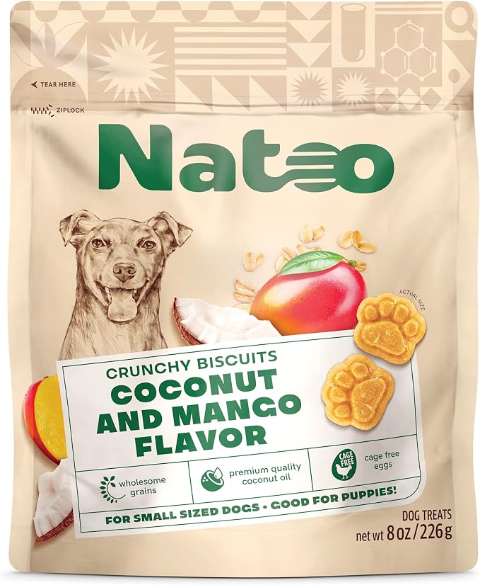 Biscuits for Small Dogs & Puppies, Coconut & Mango, 8 oz | Crunchy Treats, Rich in Omega 6, Prebiotics & Fiber, Antioxidants for Immunity, Healthy Natural