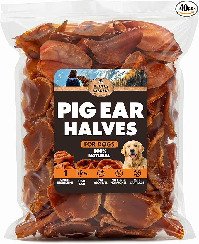 BRUTUS & BARNABY Pig Ear Halves for Dogs, 40 Ct. – All-Natural Single Ingredient Dog Chews, Slow Cooked & Fully Digestible Rawhide Alternative