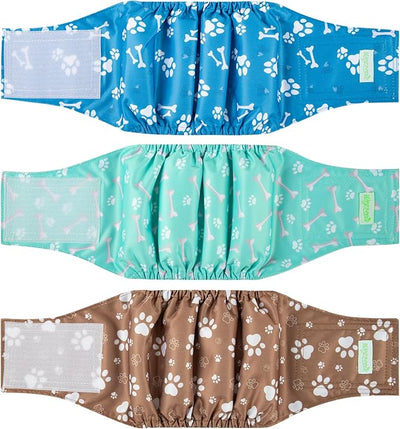 Wegreeco Washable Male Dog Belly Band - Pack of 3 - Washable Male Dog Belly Wrap, X-Large Doggie Diapers for Doggy Puppy (Bone, X-Large)